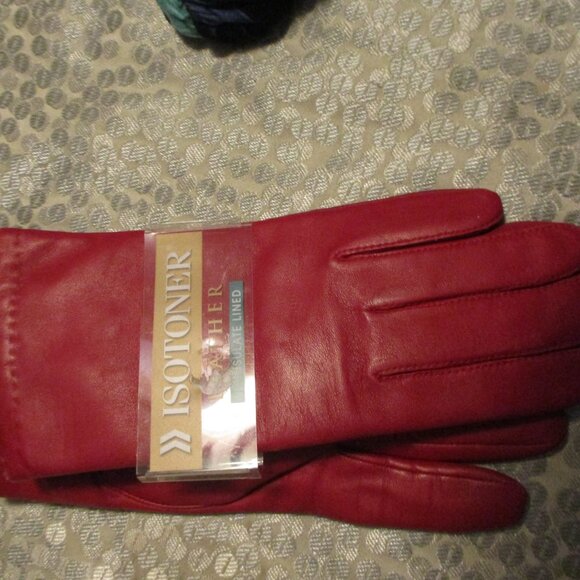 new with tags Isotoner tinsulated lined red leather gloves sz 7 .5 - Picture 3 of 3